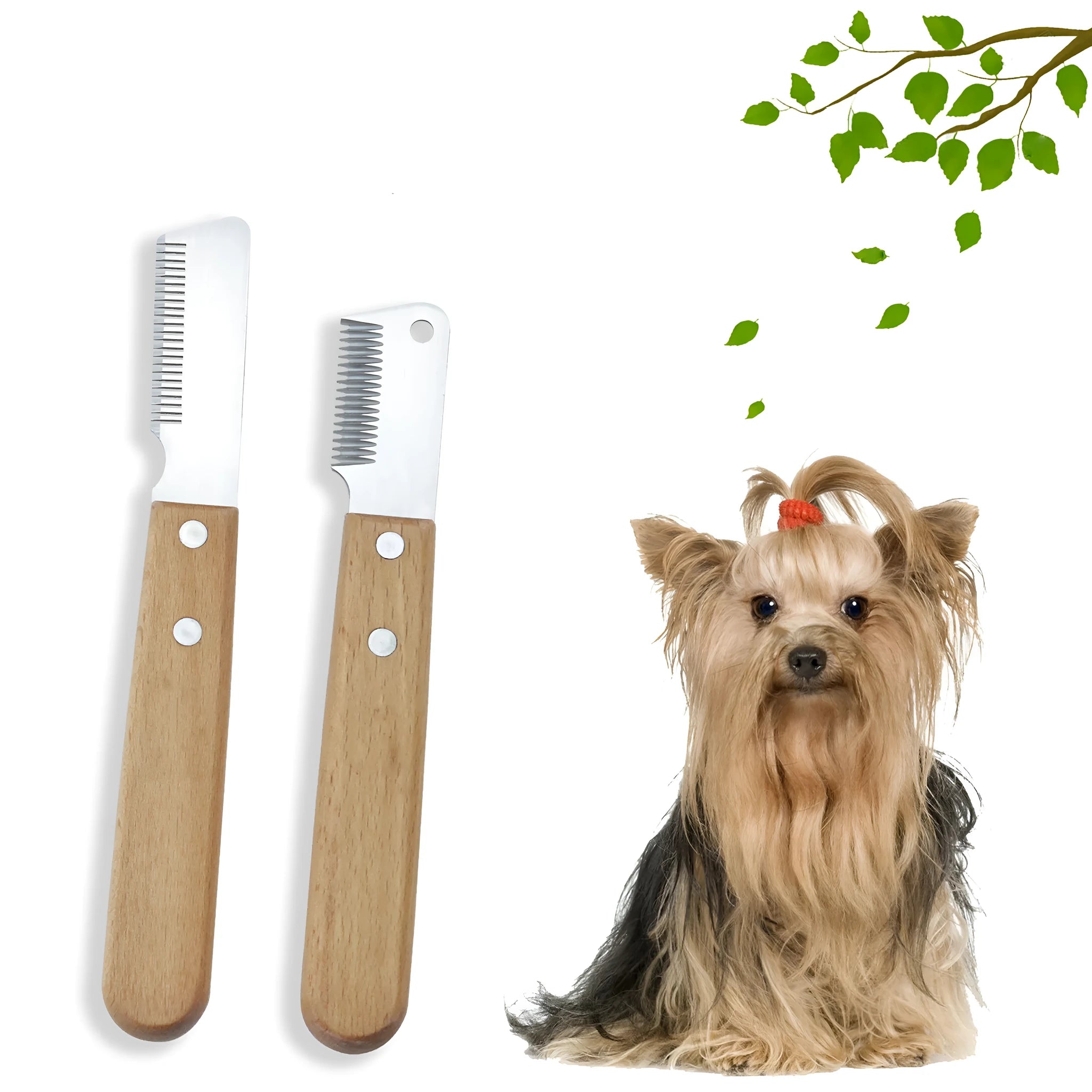 Pet stripping comb and grooming knife with wood handle for dogs and cats