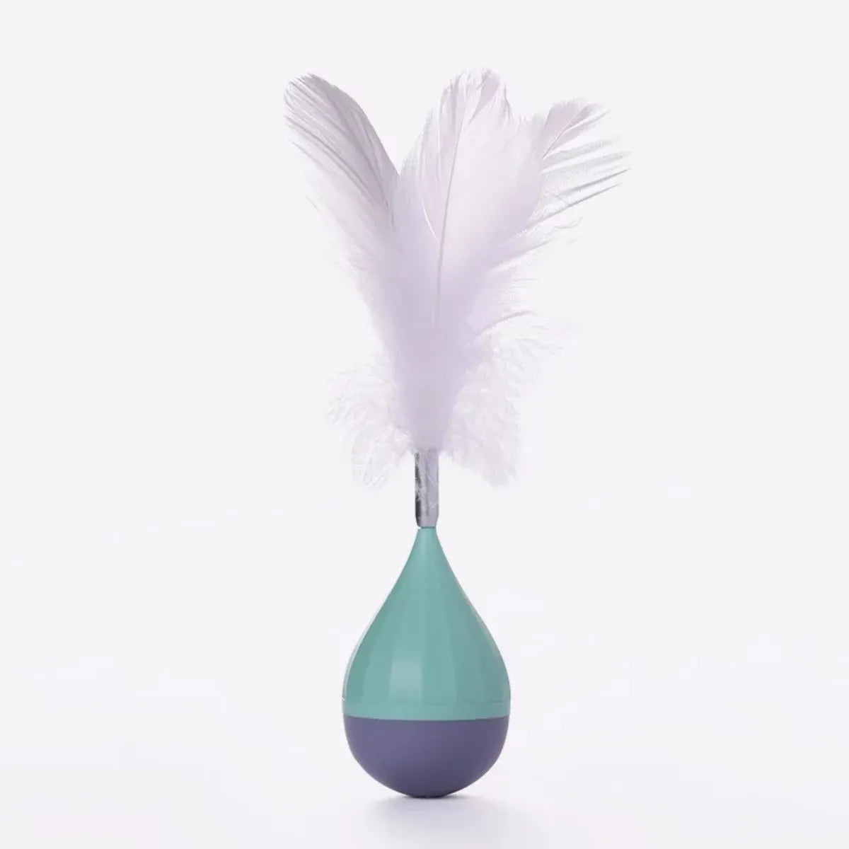 Green feather tumbler cat toy with ABS plastic construction and goose feathers