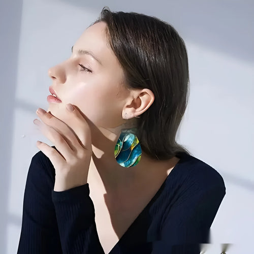 Acrylic drop earrings with printed flat branch knot design in personality style