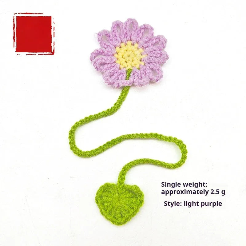 Hand-crocheted daisy design wool bookmark with flexible wire core in various colour options