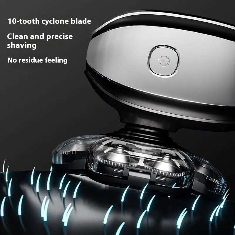 Black rechargeable 6-in-1 hair clipper set with multiple grooming attachments on display