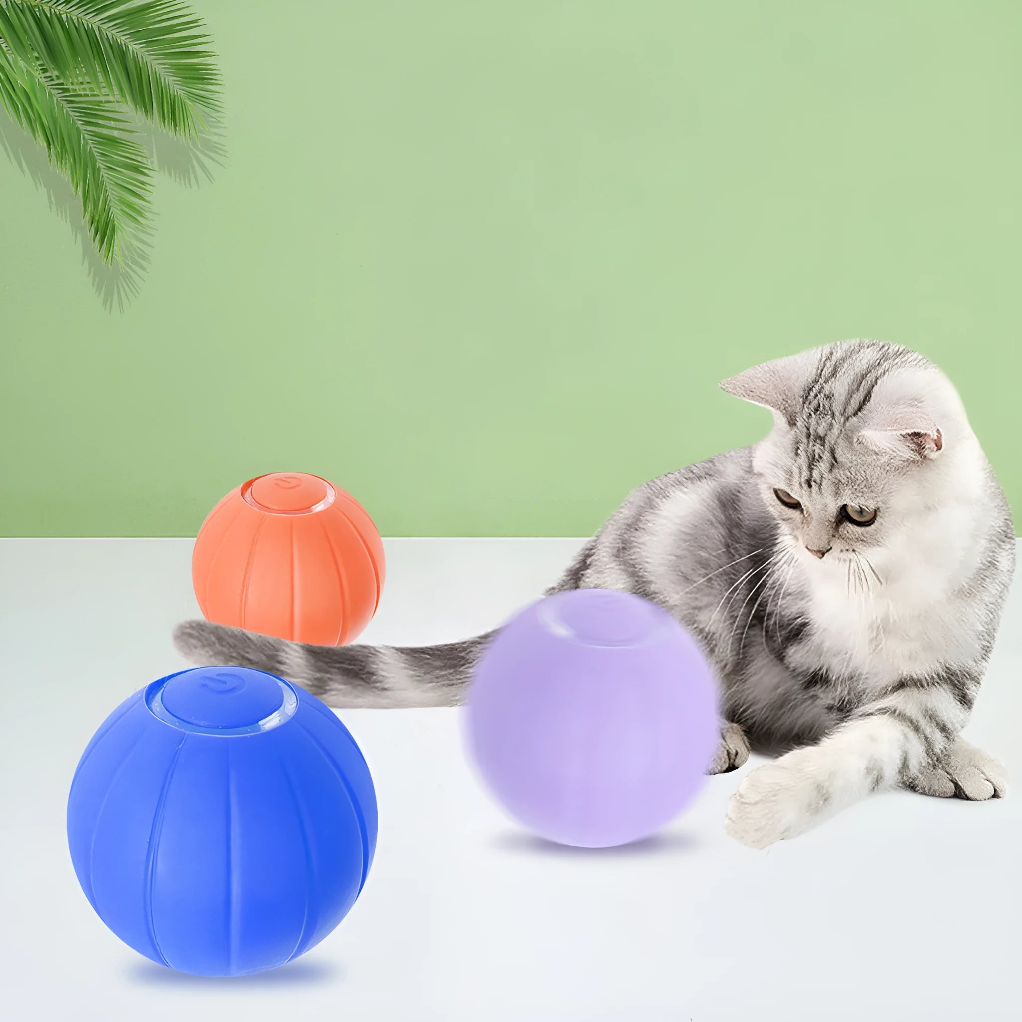 Orange smart bouncing silicone ball toy for cats 4.2cm diameter with USB rechargeable port