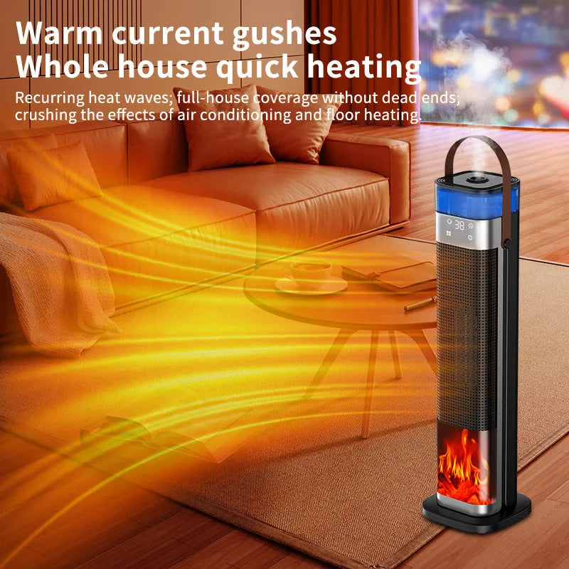 Tall vertical ceramic heater with remote control for humidifying function, 52.6cm height for 21-30m² rooms