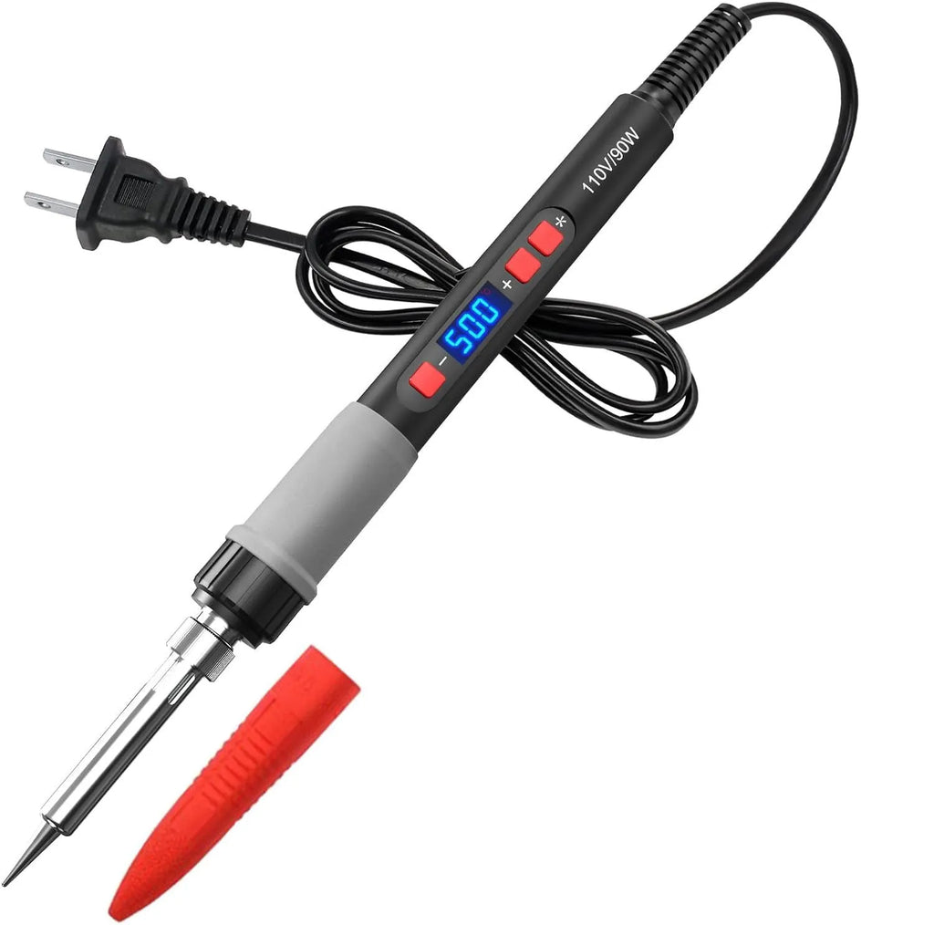 Grey 90W electric soldering iron with ceramic heating core and five soldering tips