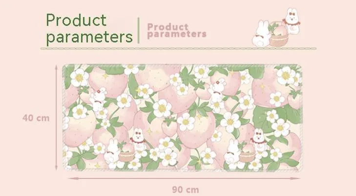 Large floral pattern mouse pad on a desk, showing non-slip rubber base and thin cloth surface.