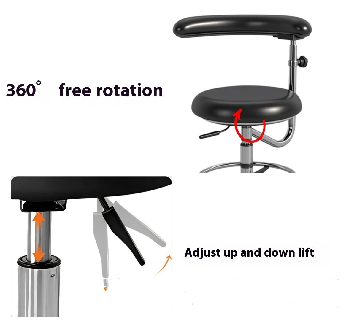 Black leather dental chair with hydraulic lift mechanism for dental hospital use