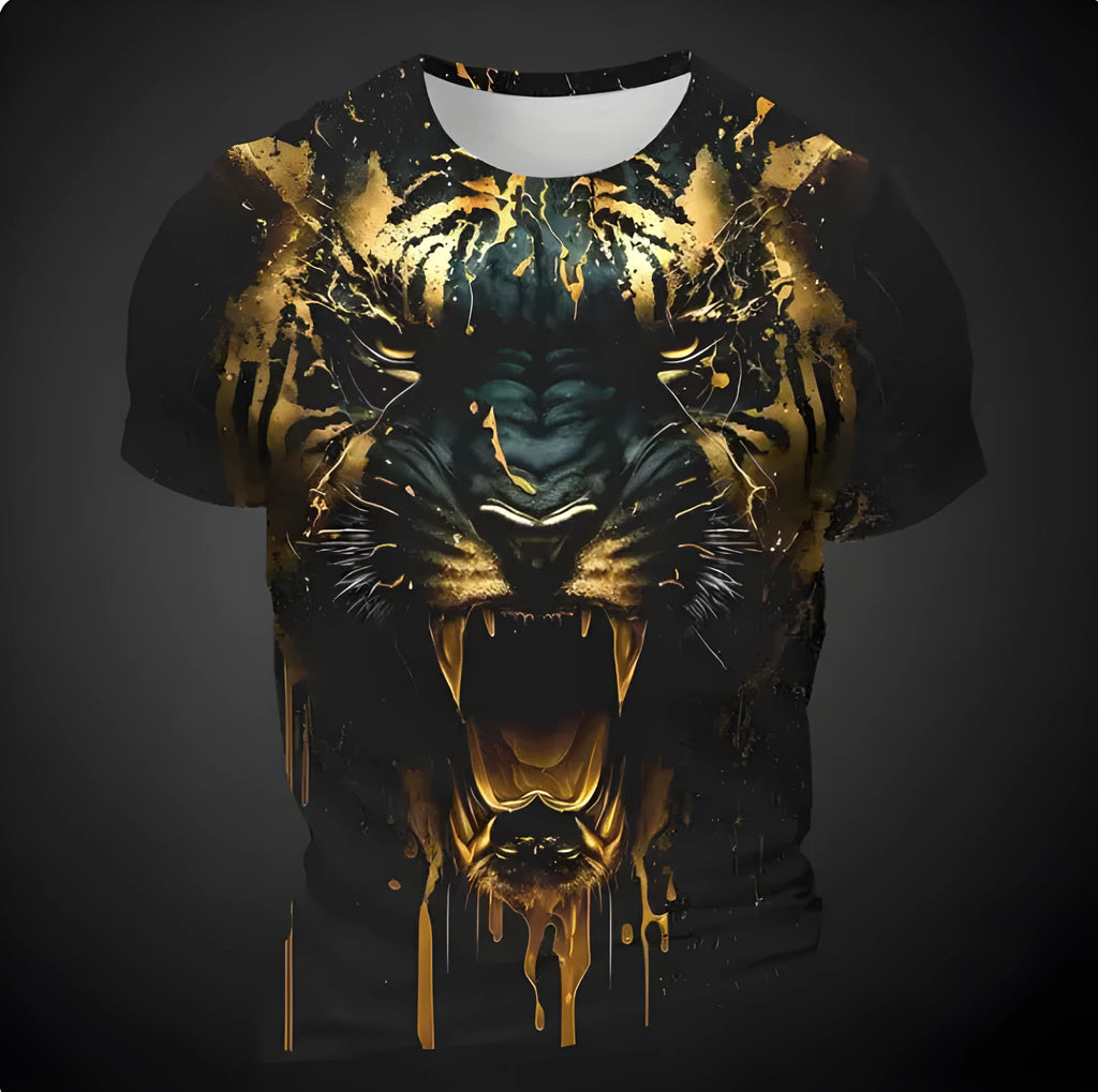Men's 3D tiger pattern short sleeve T-shirt in bird eye cloth fabric with digital printing