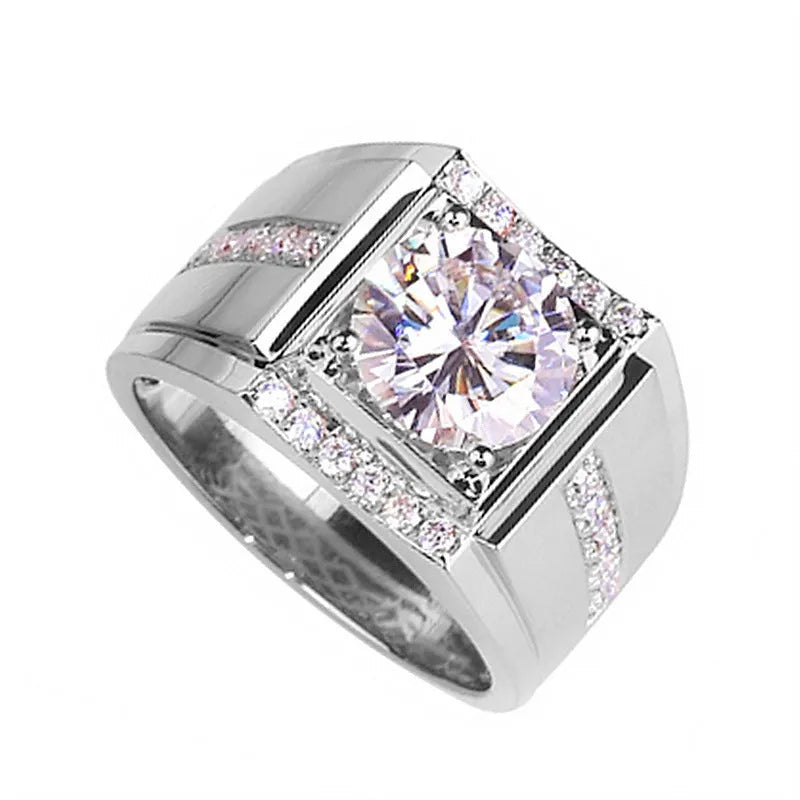 Men's geometric ring with diamond zircons on copper with adjustable opening