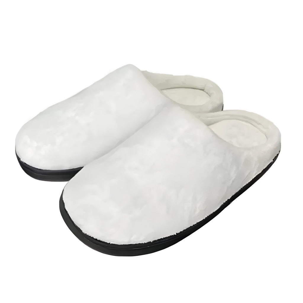 Pattern printed cotton slippers with flannel lining and TPR sole, shown in multiple size options.