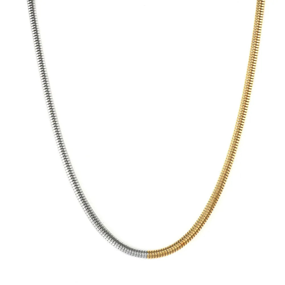 Gold-tone stainless steel snake bones chain necklace with 3mm geometric design for women