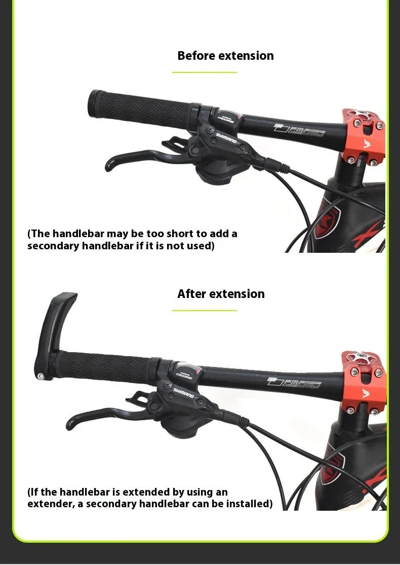 Pair of aluminium alloy handlebar extension rods showing folding mechanism and adjustable length