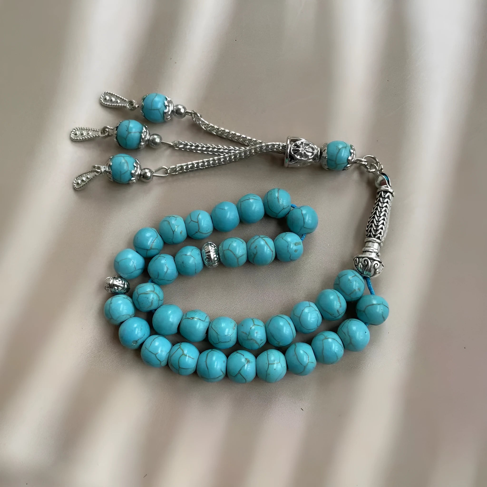 Handmade sky blue stone Muslim prayer bracelet with 8mm beads for Islamic worship and dhikr counting