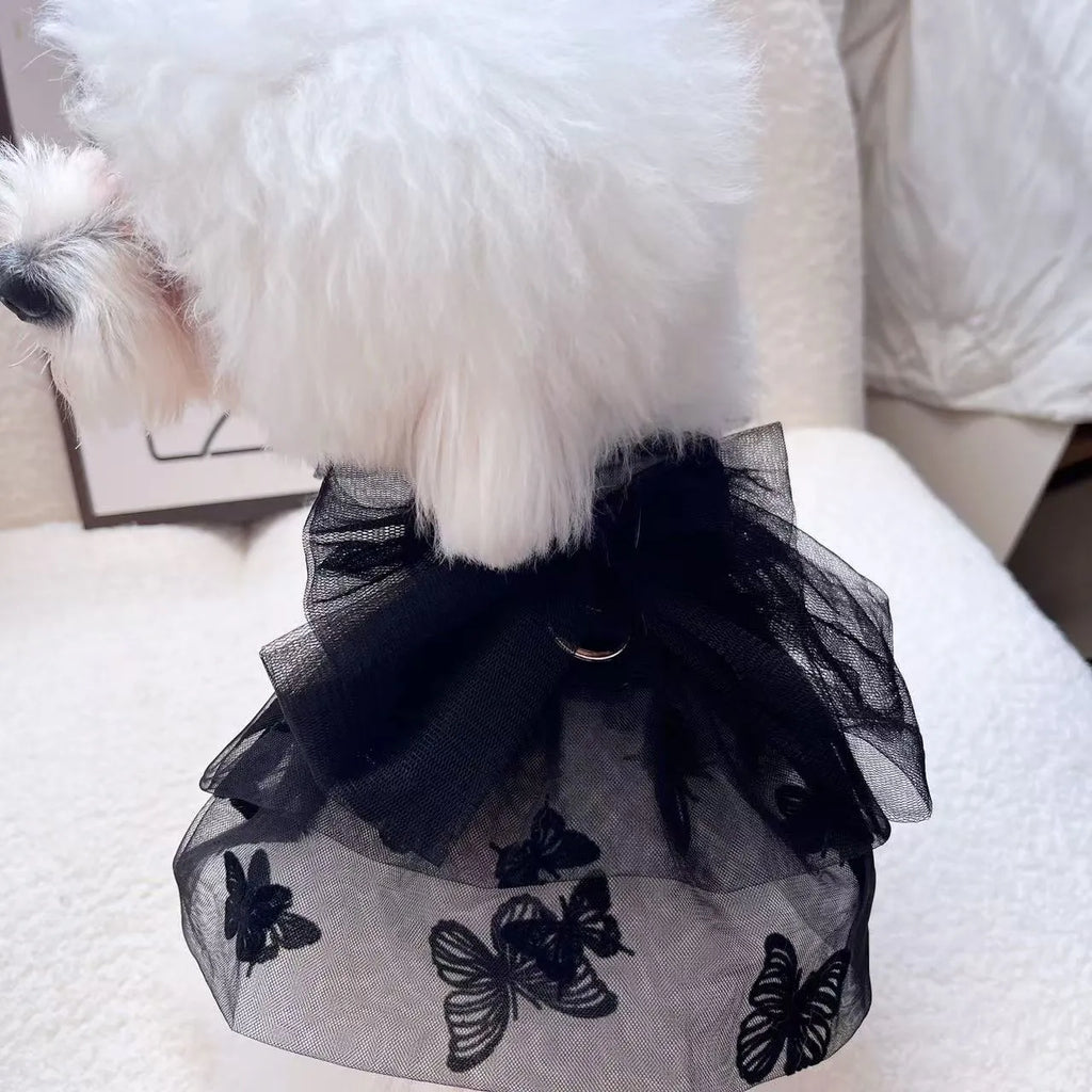 Black tulle princess skirt for small dog or cat costume wear on mannequin