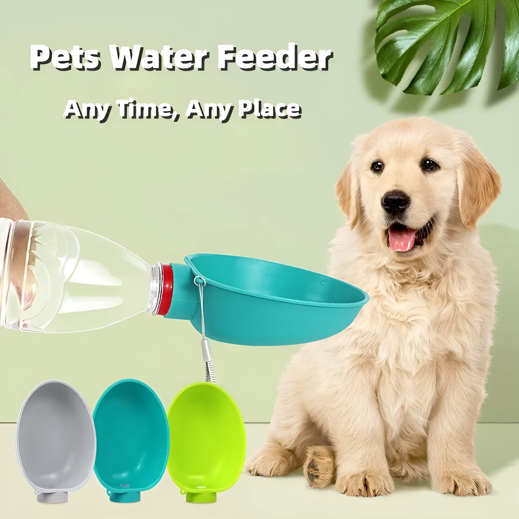 Portable dog drinking bowl in blue, 125x95x40mm, ABS material, slow-flow valve for outdoor dog feeding