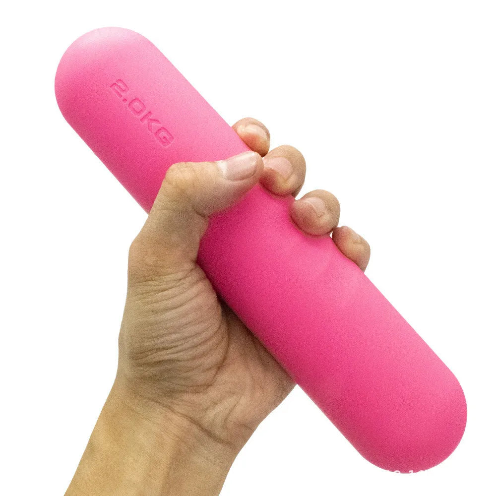 Silicone edging hand-drawn dumbbell stick in various colours and weights for fitness training.