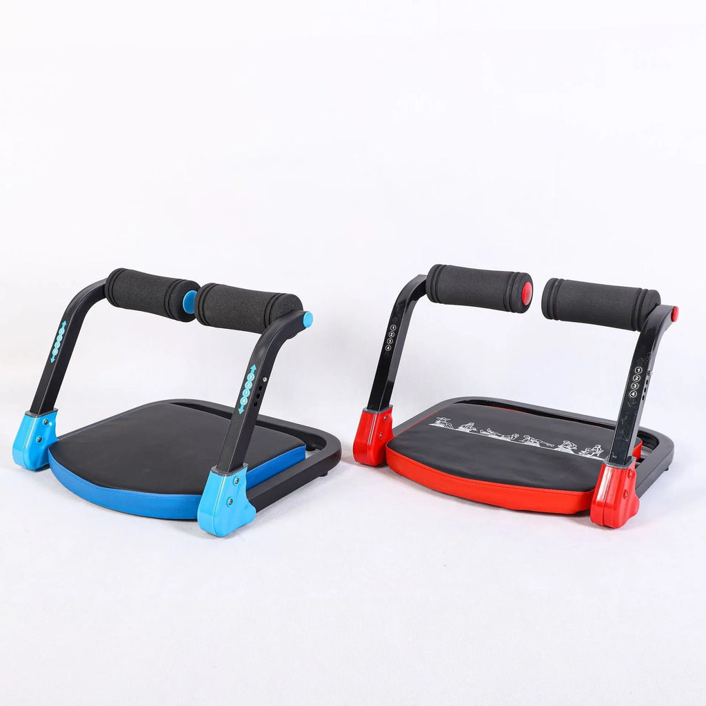 Mini multifunctional abdominal exercise device in sky blue and red colour options.