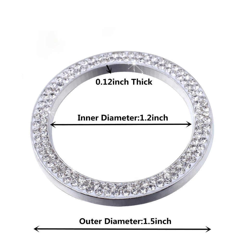 Diamond-encrusted car one-button start decorative ring sticker in pink with rhinestones on a car start button