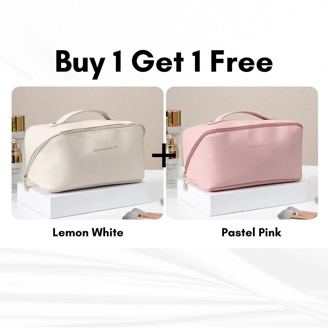 Korean style PVC waterproof pillow cosmetic bag in milky white with letter print pattern