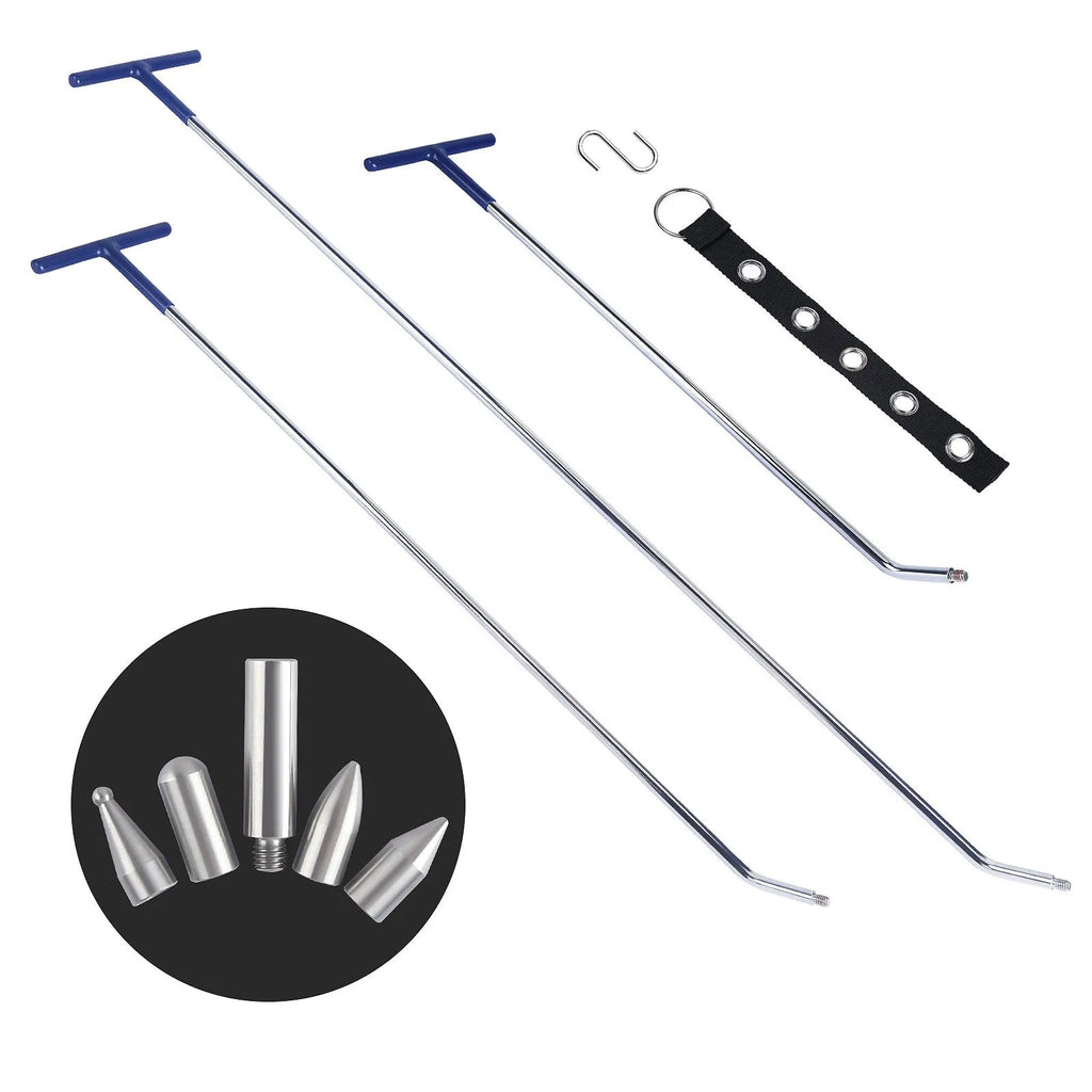 Three alloy steel hook crowbar tools for car dent repair and body panel removal