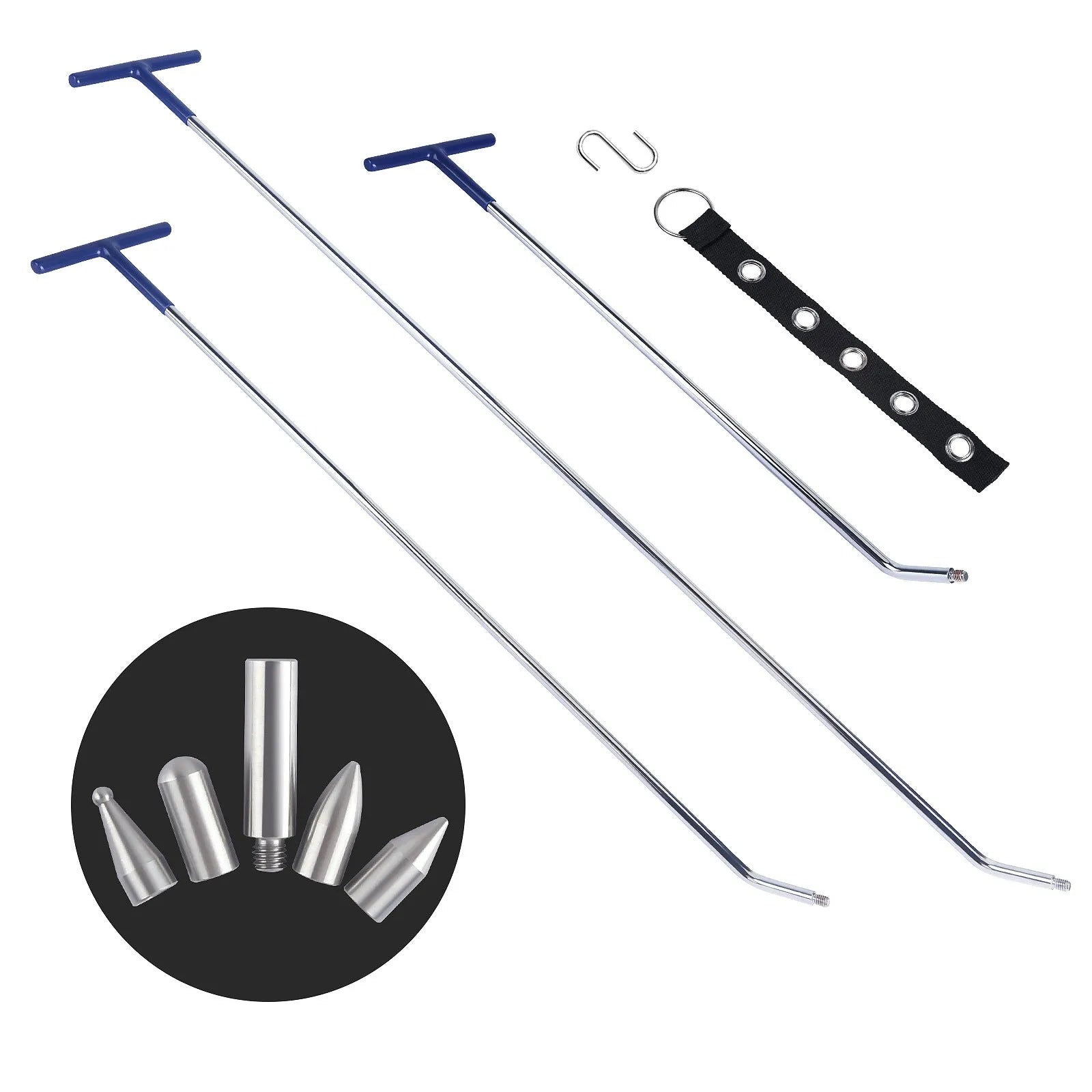 Three alloy steel hook crowbar tools for car dent repair and body panel removal