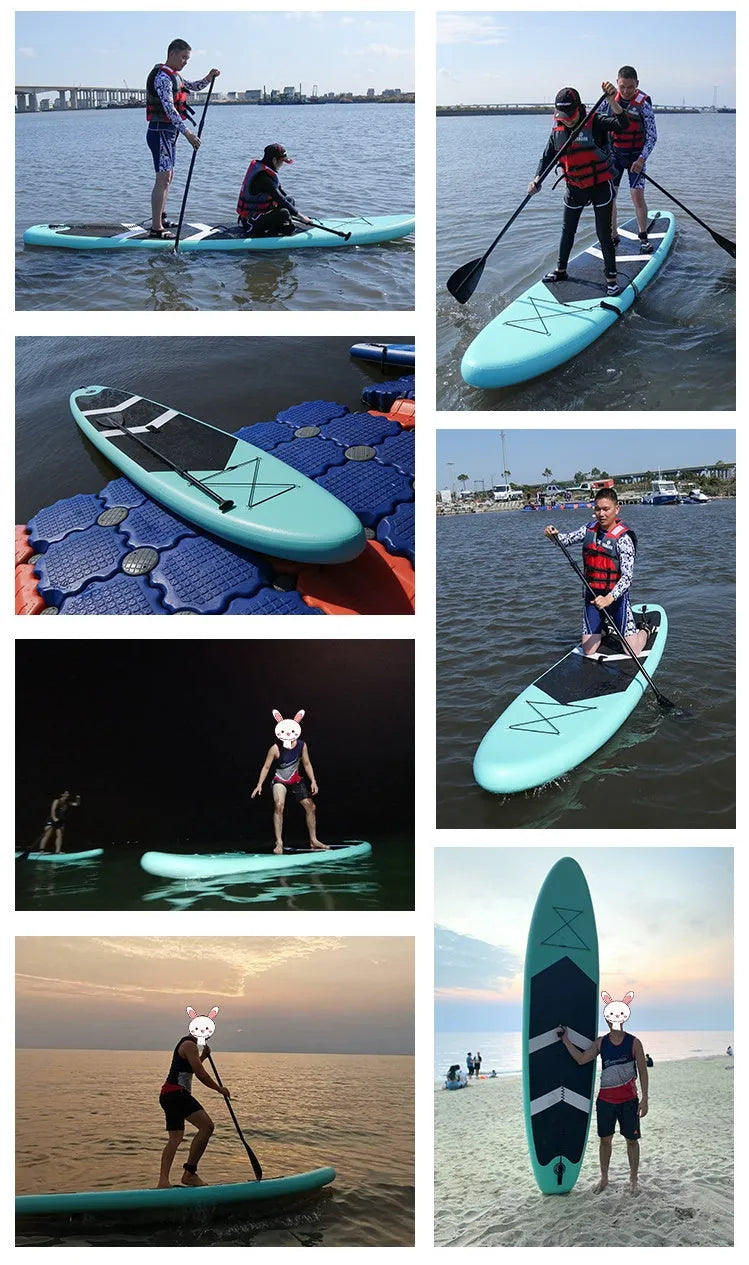 Inflatable paddleboard 320cm long 0.9mm PVC in green with carbon paste style