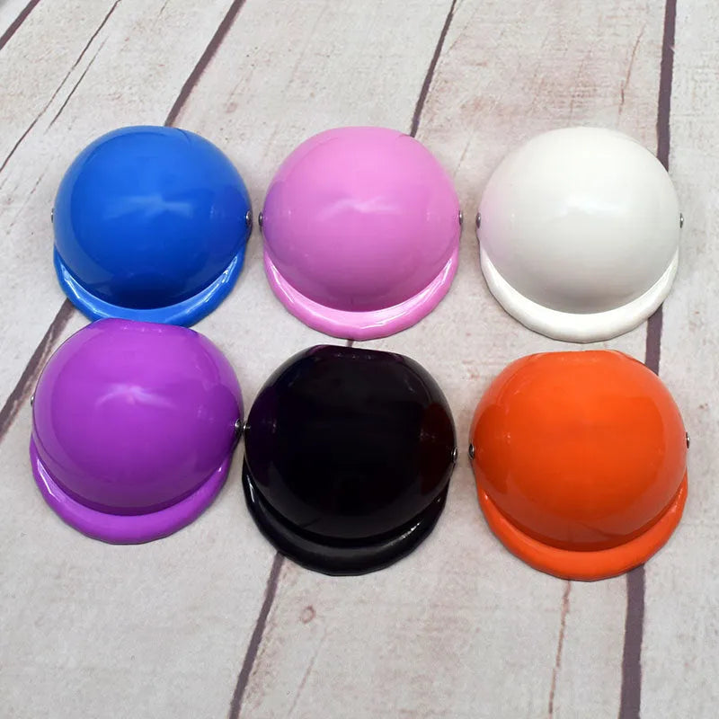 Plastic motorcycle-style cap helmet for a dog, shown in a solid colour with a Japanese aesthetic.