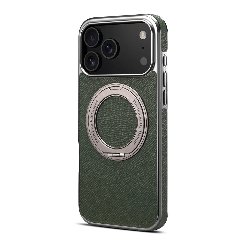 Denior genuine leather electroplating magnetic phone case with bracket for Apple iPhone