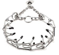 Stainless steel dog prong training collar with rubber tips, shown in an adjustable chain link design.