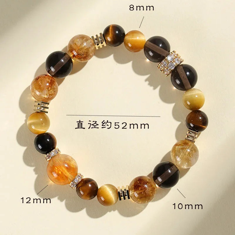 Women's natural yellow tower crystal string beads bracelet with 10mm Jinba comprehensive beads