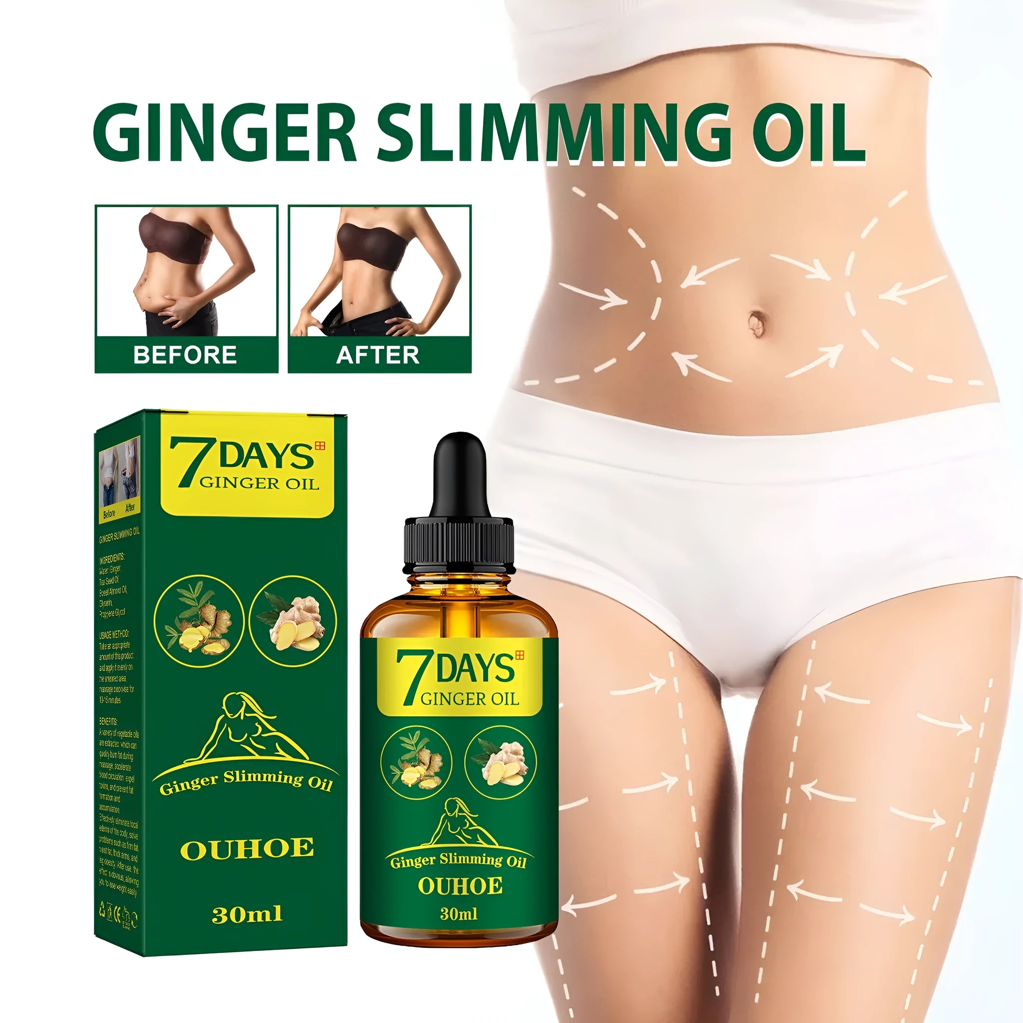 30ml ginger body shaping essential oil bottle for thigh firming and body slimming
