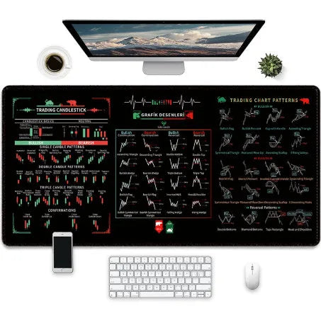Game-themed printed rubber mouse pad with non-slip base on a desk.