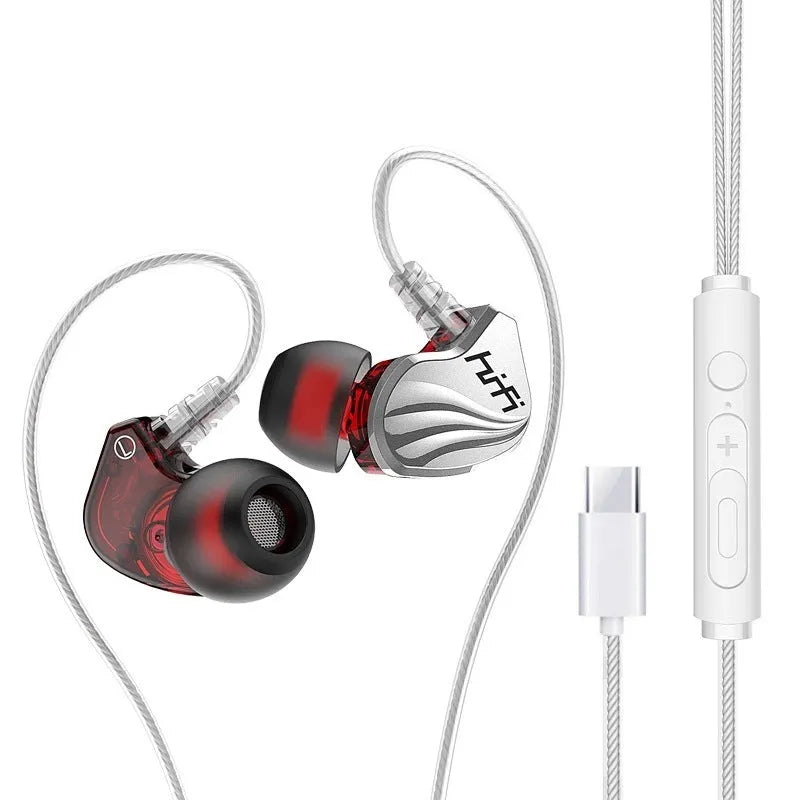 In-ear wired headphones with heavy bass, 9mm driver, 1.2m cable, in silver with 3.5mm straight plug