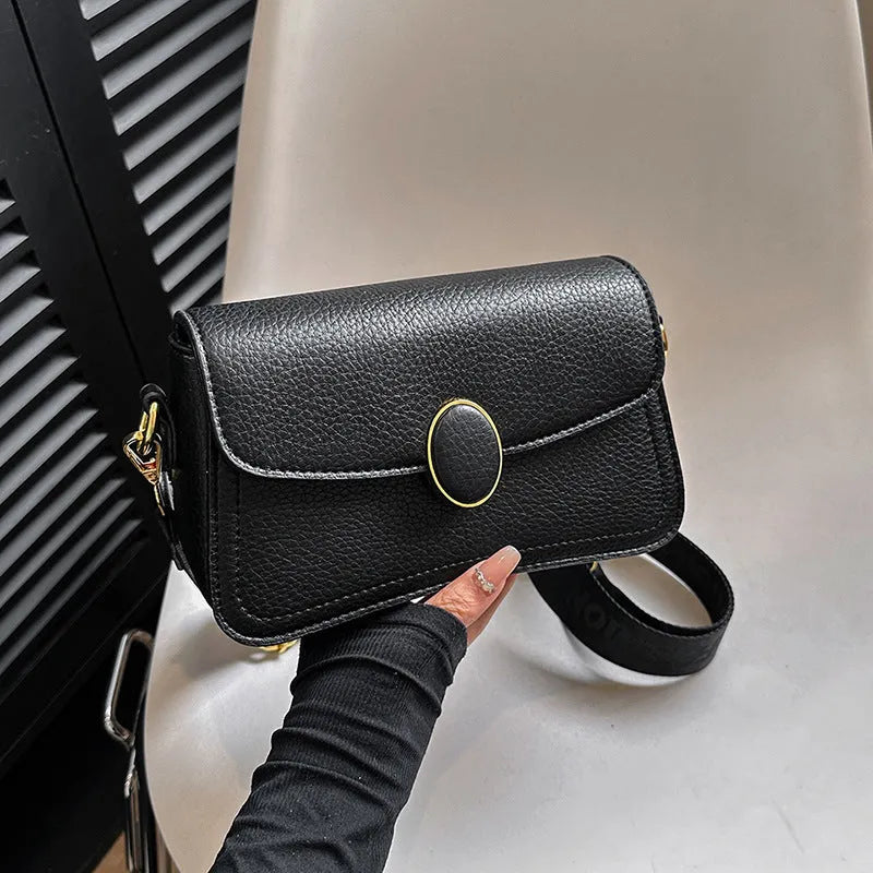 Fashion small square bag with wide shoulder strap in horizontal shape, PU material, khaki colour
