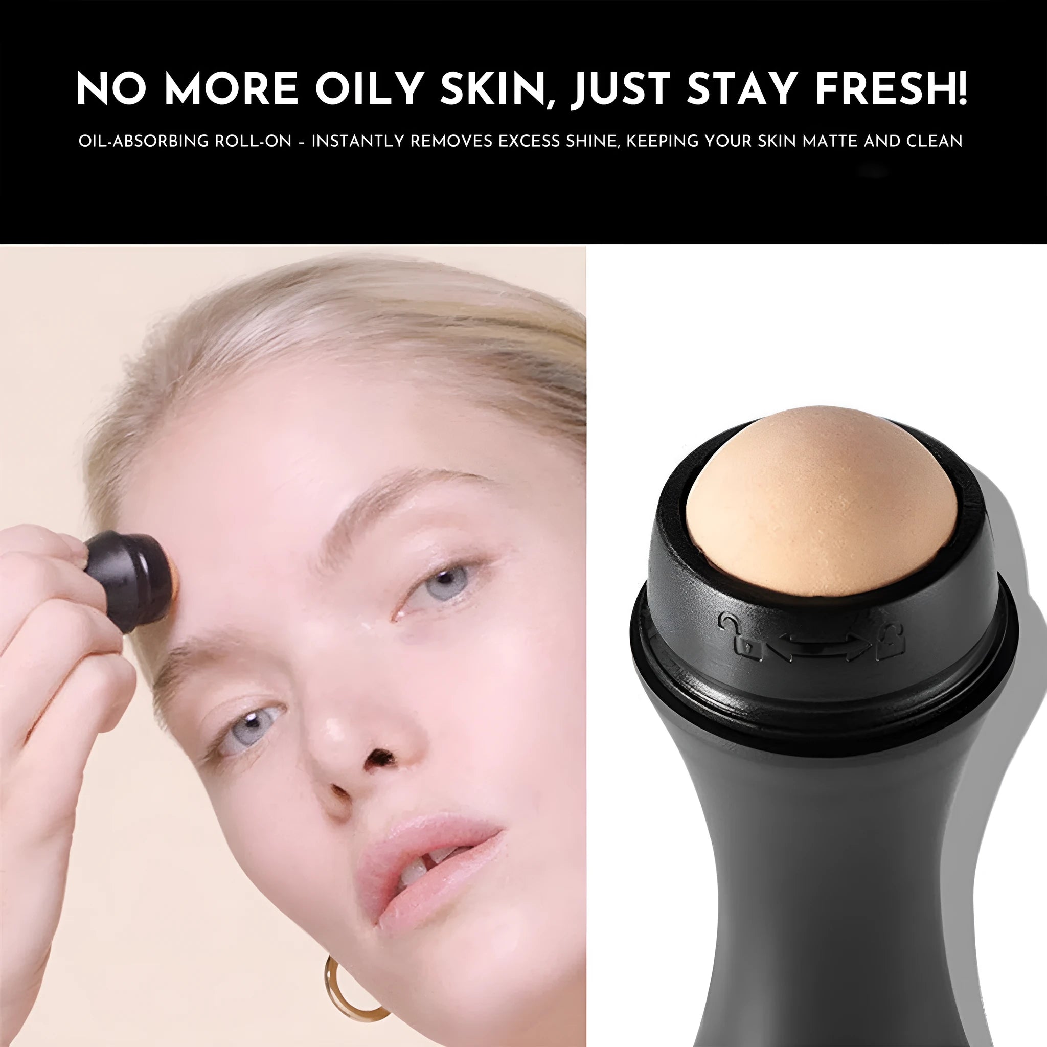 Volcanic stone facial roller in a plastic case for oily skin control, shown in one of four colours.
