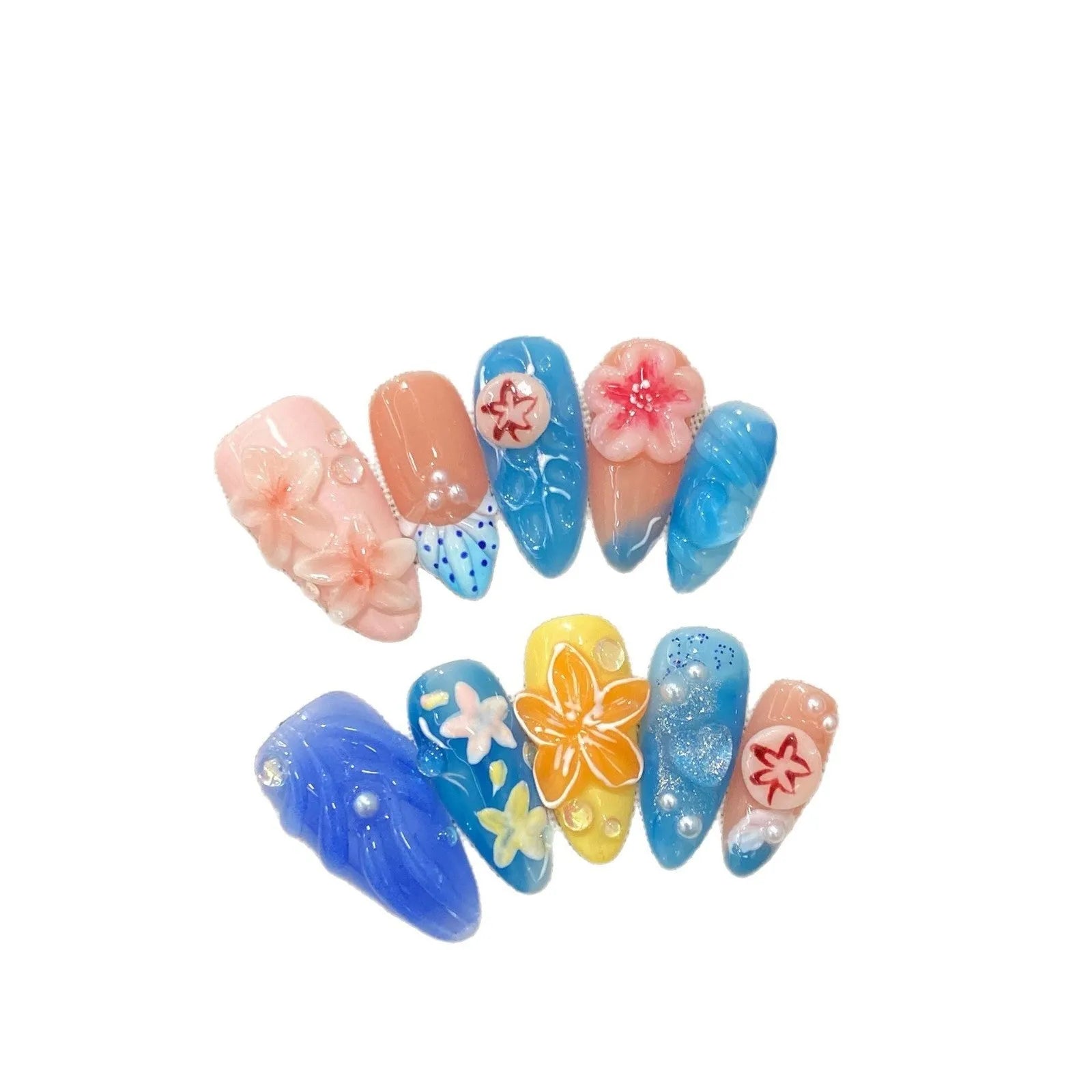 Three-dimensional carved jellyfish marine style wearable armour costume in almond nail colour