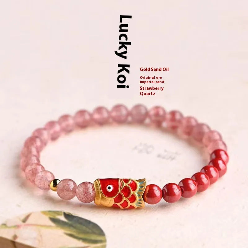 Women's purple cinnabar and strawberry quartz retro bracelet with dripping oil treatment