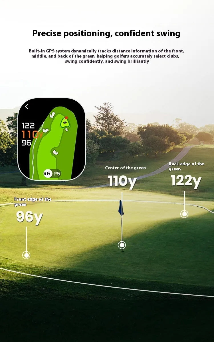 Black GPS rangefinder with telescope display and AMOLED touchscreen for outdoor distance measurement