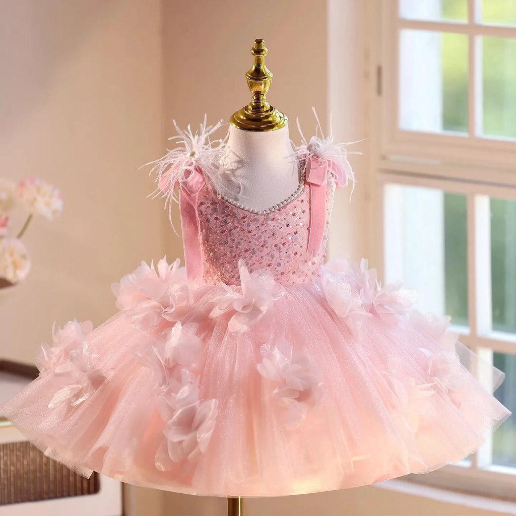 Pink Polyester girls piano playing umbrella princess dress for heights 80cm to 150cm