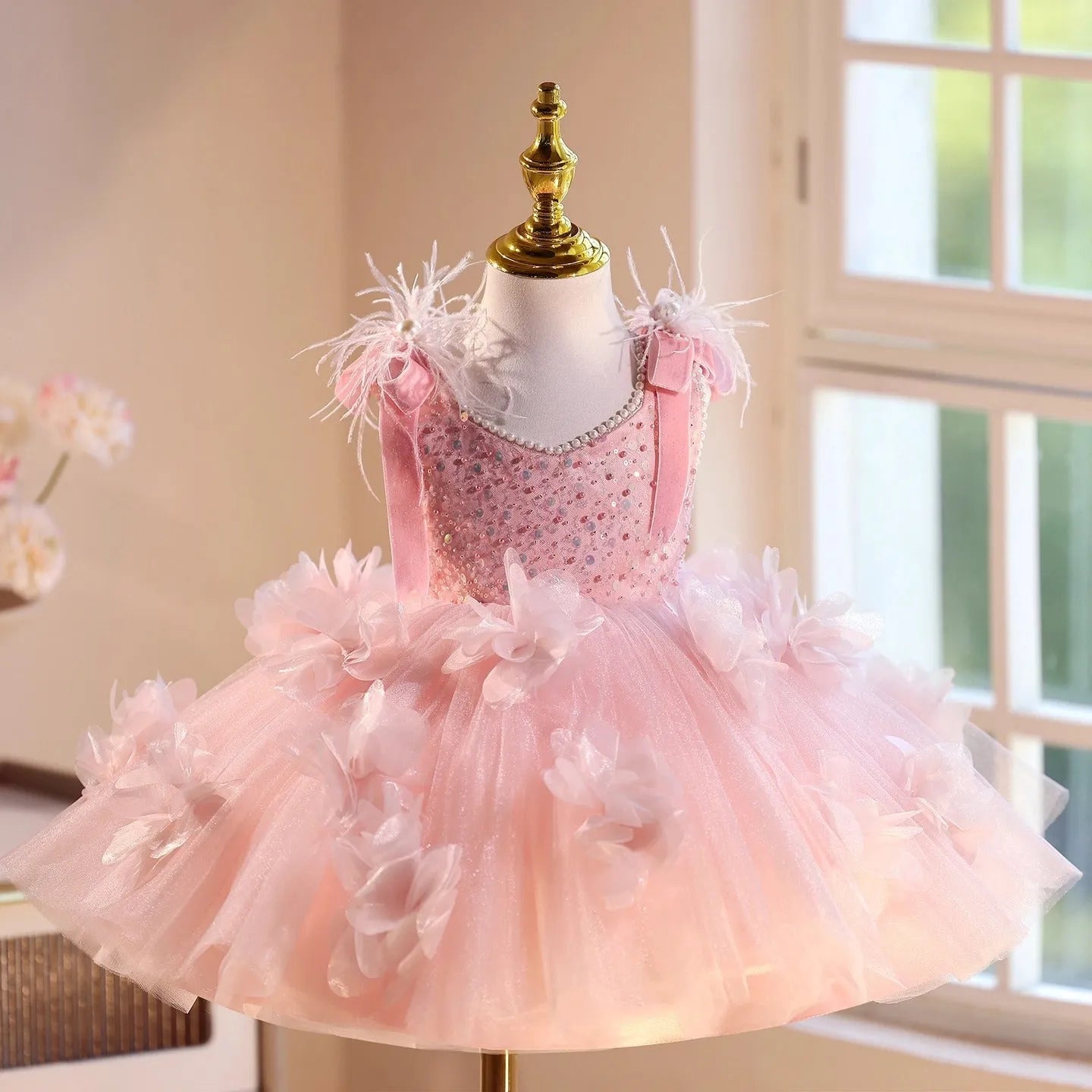Pink Polyester girls piano playing umbrella princess dress for heights 80cm to 150cm