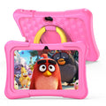 Blue children's 7-inch educational tablet with silicone protective cover and rotating handle bracket