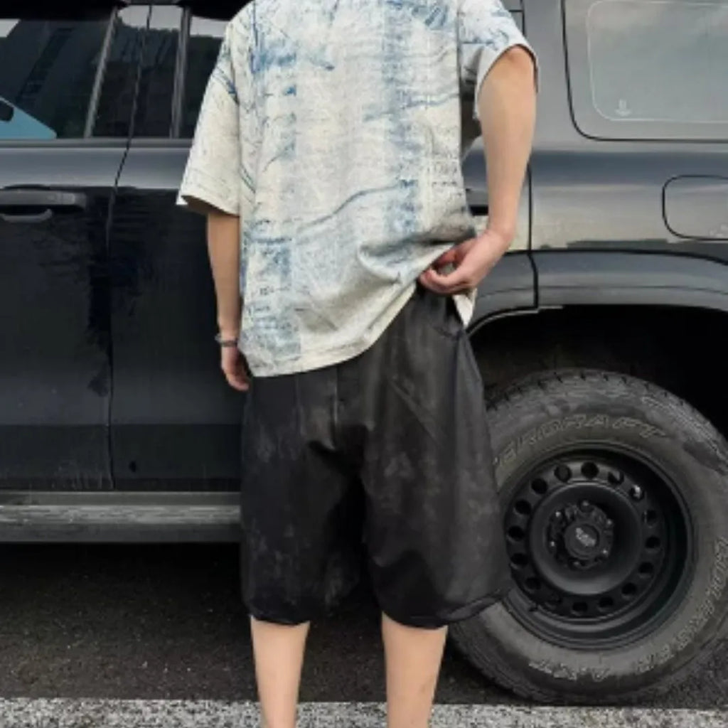 Korean loose fit T-shirt with distressed summer wash and tie dye print design in solid colour.