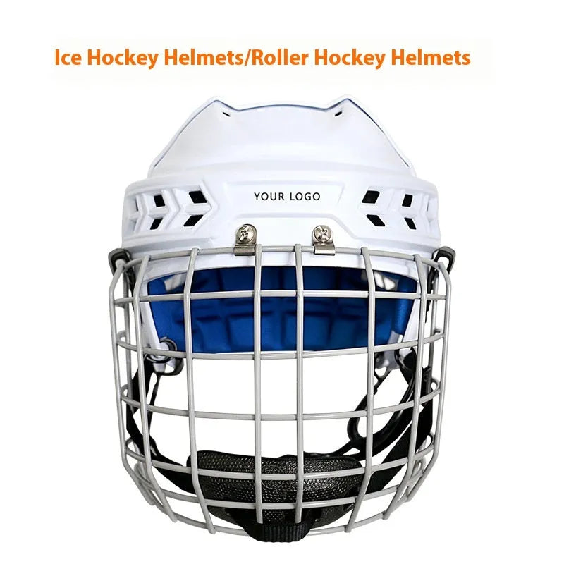 Ice hockey helmet with carbon steel face mask for multi-sport head protection