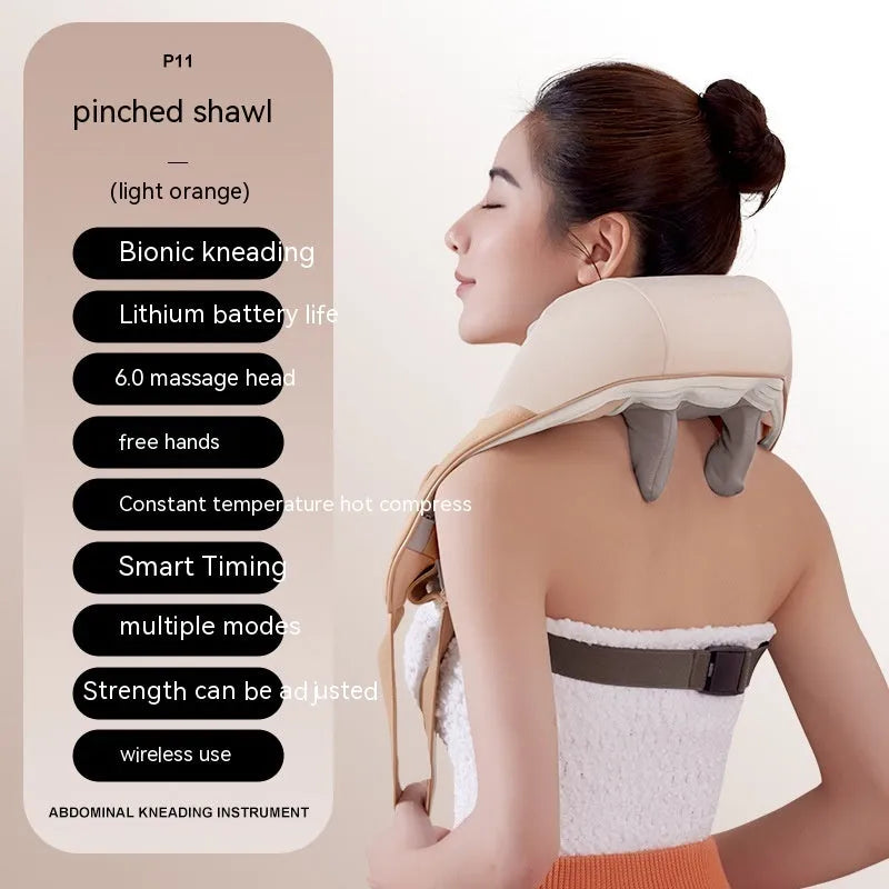 Rechargeable oblique muscle shoulder and neck massager clip kneading electric beige half PU leather with hot compress