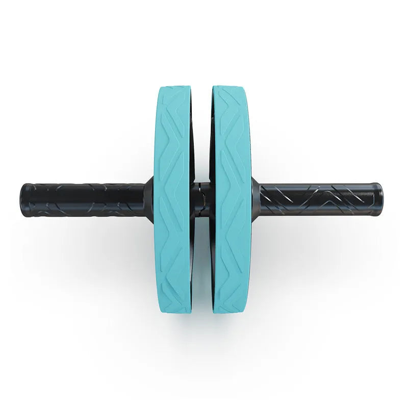 Blue double wheel abdominal roller for core strength training, size 28x18x18 cm