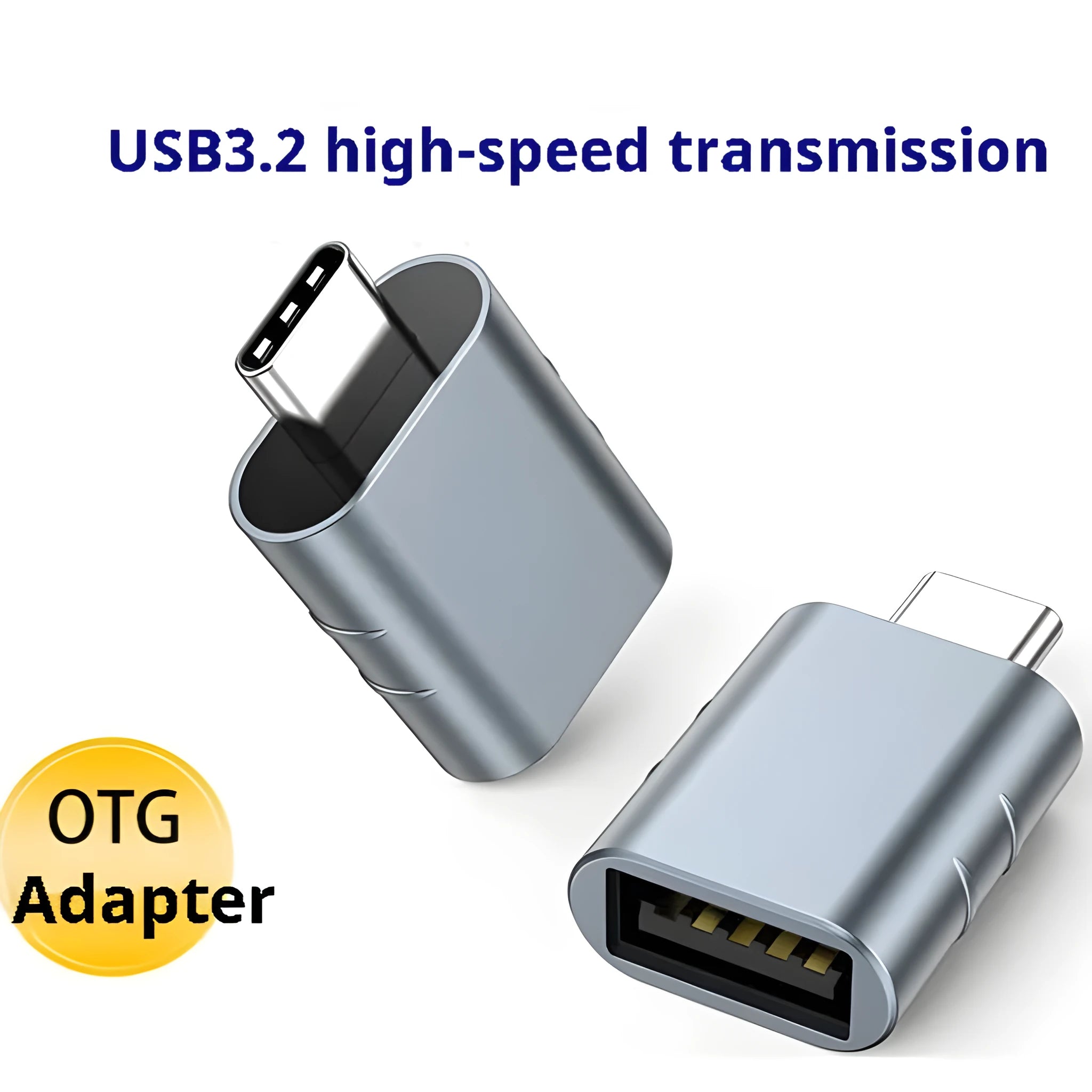 Zinc alloy USB data and charging converter adapter in champagne gold colour on a white background.