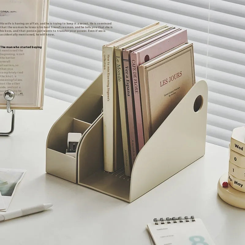 Plastic desktop stationery organiser with two grid compartments in ivory white colour