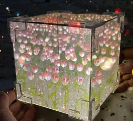 Handmade DIY tulip flower small night light kit with mirror finish and built-in battery, romantic gift decoration