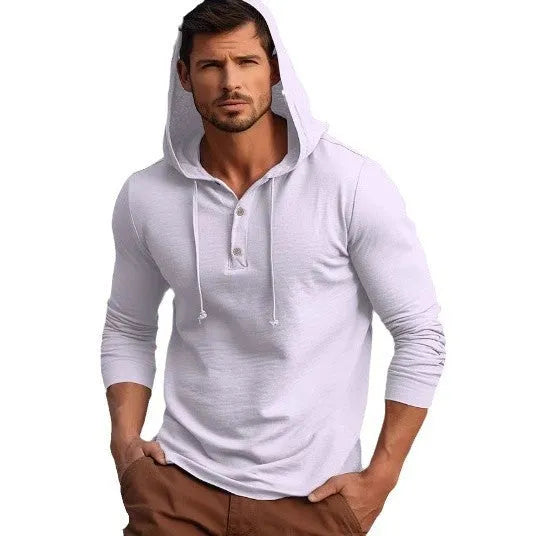 Cotton pullover sports hoodie in apricot colour on a hanger.