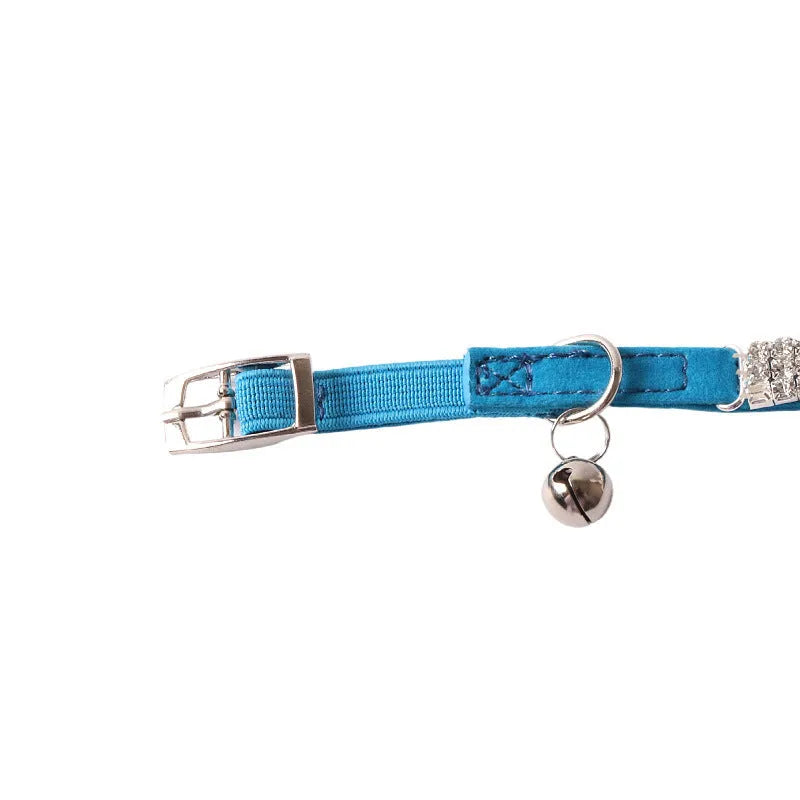 Flocking material cat collar with gang drill design and elastic buckle in six colour options