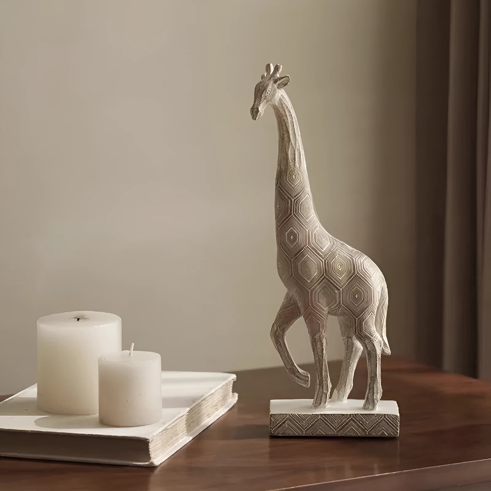 Wood colour giraffe resin sculpture decoration measuring 30.5cm tall